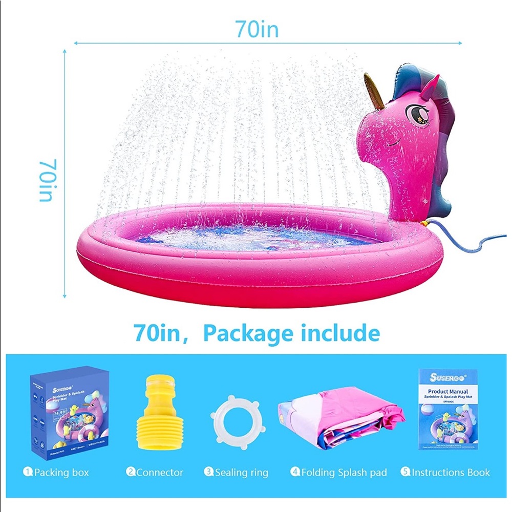 NEW Unicorn Splash Pads Sprinkler Large 71" Pool - Picture 7 of 10